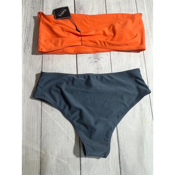 *BOGO* Eligible Zaful&SheIn 2pc Womens swimsuit top orange-L, bottom blue grey-M - Picture 4 of 7